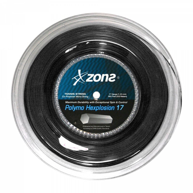 Cuerda de Tenis Zons Polymo Hexplosion Black 1.23mm 200 mts