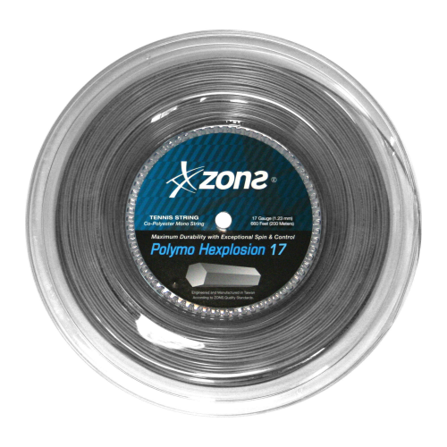 Cuerda de Tenis Zons Polymo Hexplosion Plata 1.23mm 200 mts