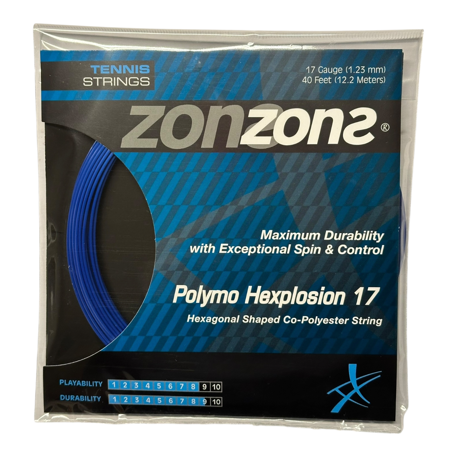 Set Cuerda de Tenis Zons Polymo Hexplosion Dark Blue 1.23mm